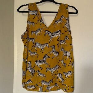 Ann Taylor Mustard Yellow Zebra Print V-Neck Top